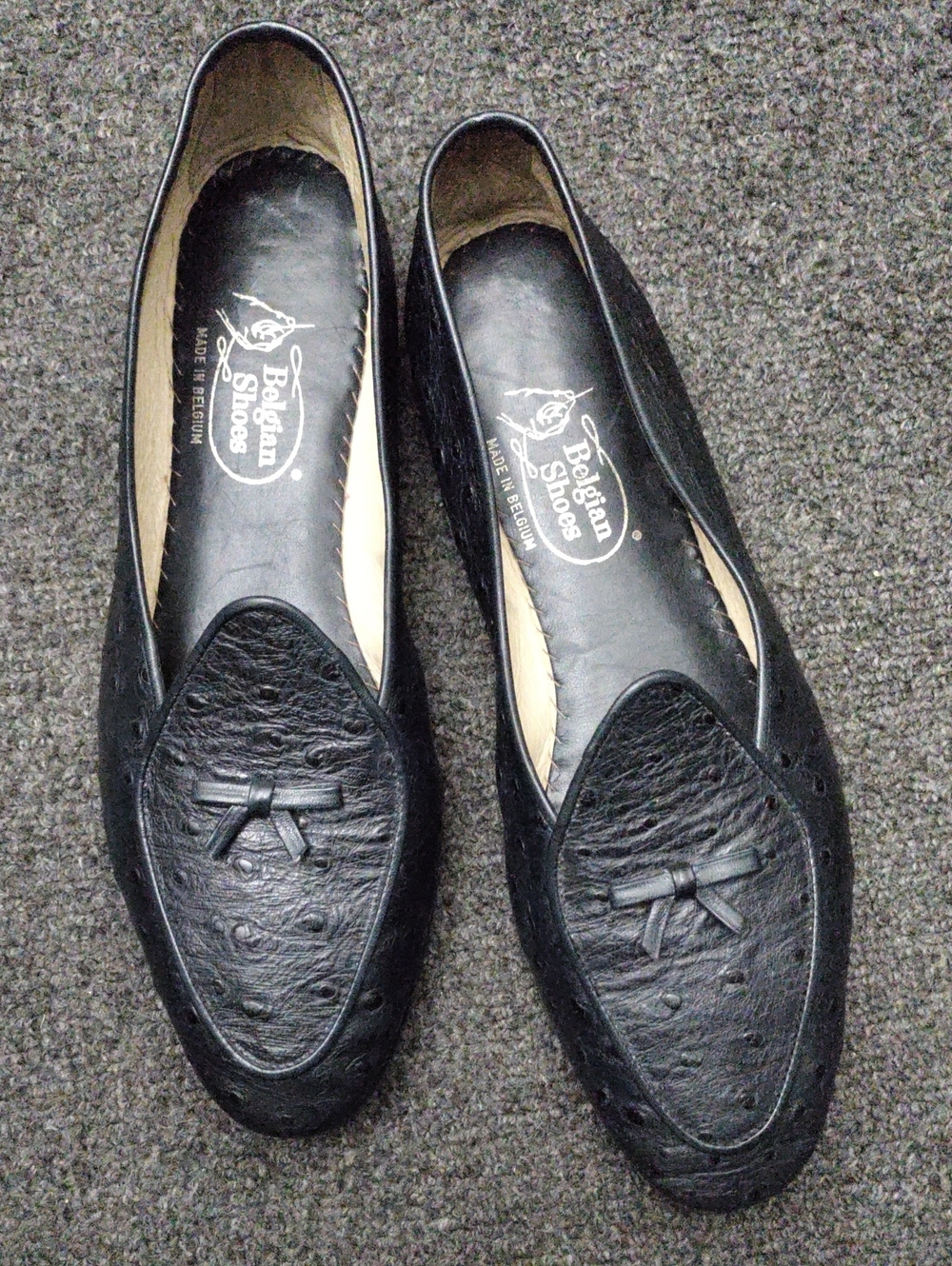 Belgium Navy Blue Ostrich Leather Loafers